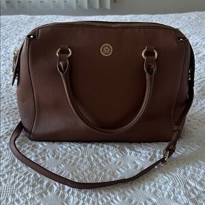 Anne Klein Brown Satchel with Gold Details